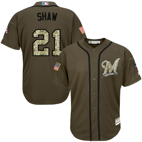Brewers #21 Travis Shaw Green Salute to Service Stitched MLB Jersey